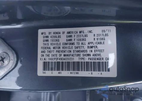 2012 Honda Accord 2.4 Lx-P from USA, damaged, VIN 1HGCP2F49CA020231